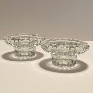 Vintage Pair of Glass Taper Candlestick Holders, Clear Glass Votive Holders, KIG